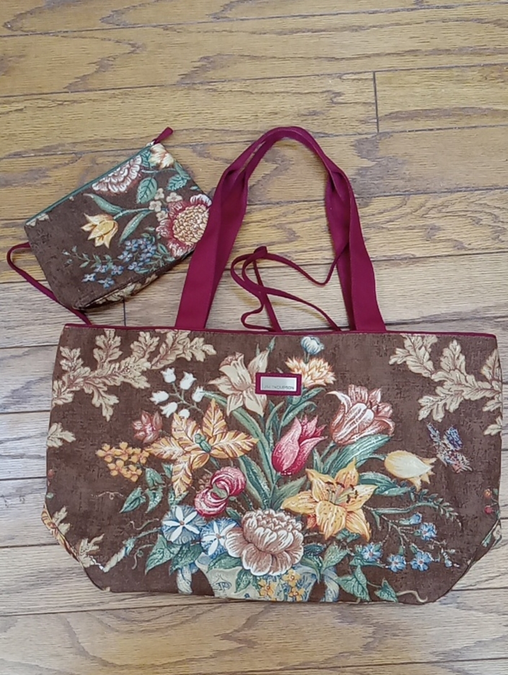 Jim Thompson Vintage Floral Tapestry Canvas Travel Tote Bag Set w/ Change Purse